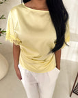 Rayna Yellow Summer Lace Detail Short Sleeve Tie Back Top