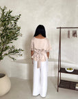 Rayna Beige Summer Lace Detail Short Sleeve Tie Back Top