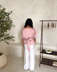 Rayna Pink Summer Lace Detail Short Sleeve Tie Back Top
