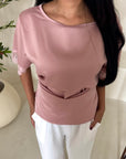 Rayna Pink Summer Lace Detail Short Sleeve Tie Back Top