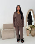 Harper Mocha Plain Knitted Wrap Trouser Co Ord