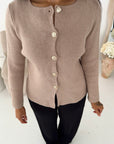 Kisa Beige Gold Button Knitted Cardigan