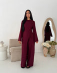 Ida Wine Button Detail Trouser Co Ord Set