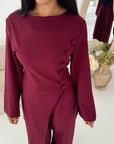 Ida Wine Button Detail Trouser Co Ord Set