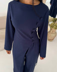 Ida Navy Button Detail Trouser Co Ord Set
