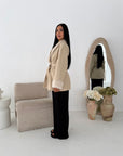 Maha Beige Short Belted Fur Sleeve Coat