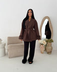 Maha Brown Short Belted Fur Sleeve Coat