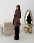 Maha Brown Short Belted Fur Sleeve Coat