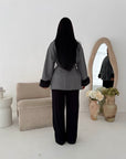 Maha Grey Short Belted Fur Sleeve Coat
