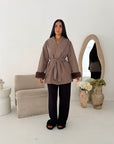 Maha Mocha Short Belted Fur Sleeve Coat