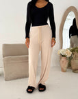 Maha Beige Quality Thick Rib Lounge Pants