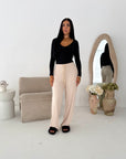 Maha Beige Quality Thick Rib Lounge Pants