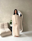 Bria Beige Plain Chiffon Cape Tie Back Modest Satin Dress