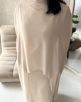 Bria Beige Plain Chiffon Cape Tie Back Modest Satin Dress