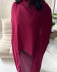 Bria Wine Plain Chiffon Cape Tie Back Modest Satin Dress