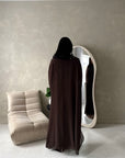 Bria Brown Plain Chiffon Cape Tie Back Modest Satin Dress