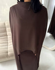 Bria Brown Plain Chiffon Cape Tie Back Modest Satin Dress