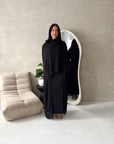 Bria Black Plain Chiffon Cape Tie Back Modest Satin Dress