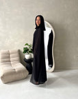 Bria Black Plain Chiffon Cape Tie Back Modest Satin Dress