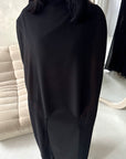 Bria Black Plain Chiffon Cape Tie Back Modest Satin Dress
