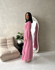 Mysa Pink Mesh Lined Frill Detail Modest Dress