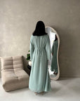 Mysa Mint Mesh Lined Frill Detail Modest Dress