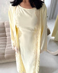 Amara Yellow Lace Detail Two Peice Co Ord Abaya Set