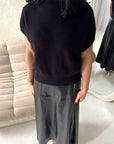 Naya Black Elasticated Modest Leather Skirt