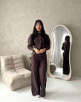 Coco Brown Buttoned Jacket & Wide Leg Trouser Set