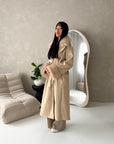 Tina Beige Fur Collar Belted Buttoned Coat