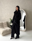 Tina Black Fur Collar Belted Buttoned Coat