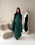Sonya Emerald Green Extreme Flare Fur Sleeve Tie Back Dress