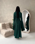 Sonya Emerald Green Extreme Flare Fur Sleeve Tie Back Dress