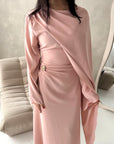 Nevin Pink Gold Buckle One Side Drape Dress