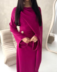 Nevin Magenta Gold Buckle One Side Drape Dress