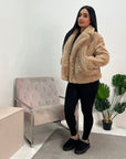Veda Camel Short Long Sleeve Fur Jacket