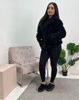 Veda Black Short Long Sleeve Fur Jacket