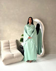 Vanity Mint Choker Cowl Neck Tie Back Kaftan Dress