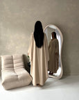 Mina Beige V Neck Gold Detail Trim Modest Kaftan Dress