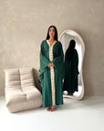 Mina Emerald Green V Neck Gold Detail Trim Modest Kaftan Dress