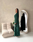 Mina Emerald Green V Neck Gold Detail Trim Modest Kaftan Dress