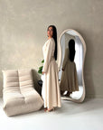 Marnia Beige A Line Tie Back Side Gather Dress