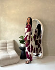 Kaleen Wine Floral Tie Back Modest Dress with Elasticated Cuff Sleeves