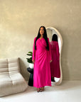 Levani Hot Pink Wrap Tie Modest Dress