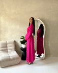 Levani Hot Pink Wrap Tie Modest Dress