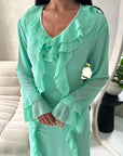 Leila Mint Frill Detail Tie Back Mesh Dress