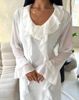 Leila White Frill Detail Tie Back Mesh Dress