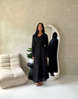 Sahra Black Floral Lined Modest Summer Dress