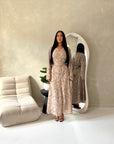 Sahra Mocha Floral Lined Modest Summer Dress