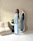 Marwa Blue Floral Embroidery Linen Summer Dress
